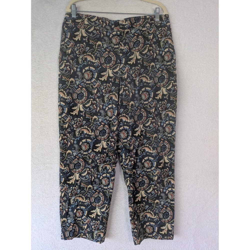 LOFT Outlet Paisley Corduroy Straight Leg Pants Women's XL Navy Blue High Rise